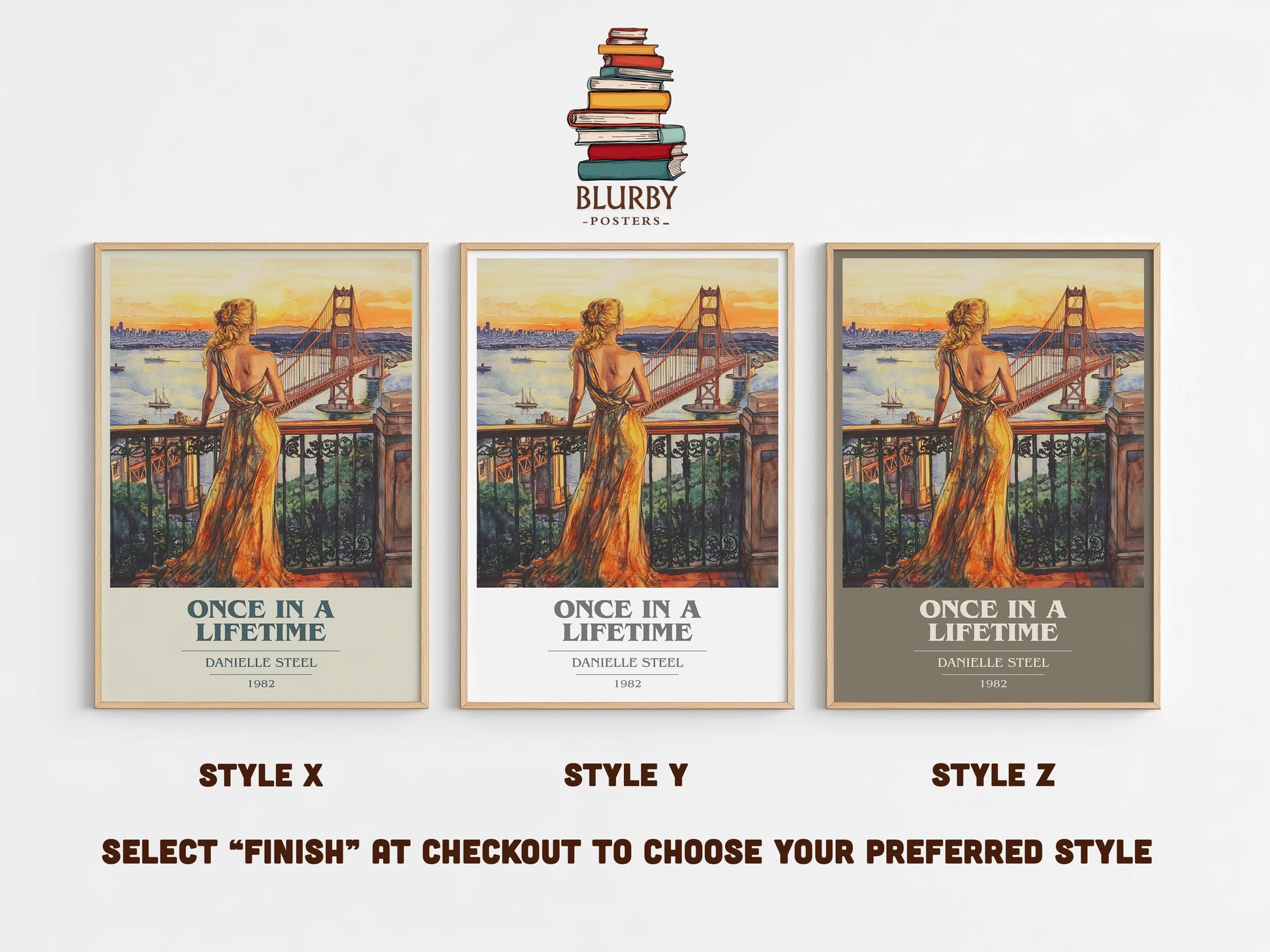 Once in a Lifetime book cover poster colour and style options – Danielle Steel book art