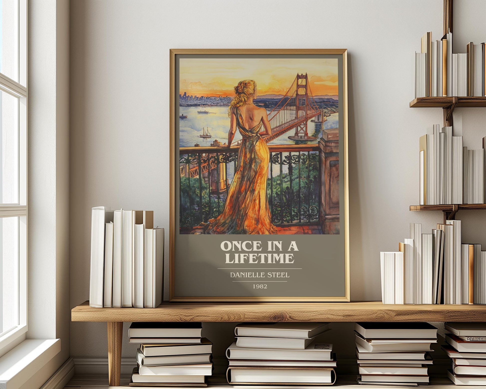Once in a Lifetime book cover print on bookshelf – Danielle Steel fan gift