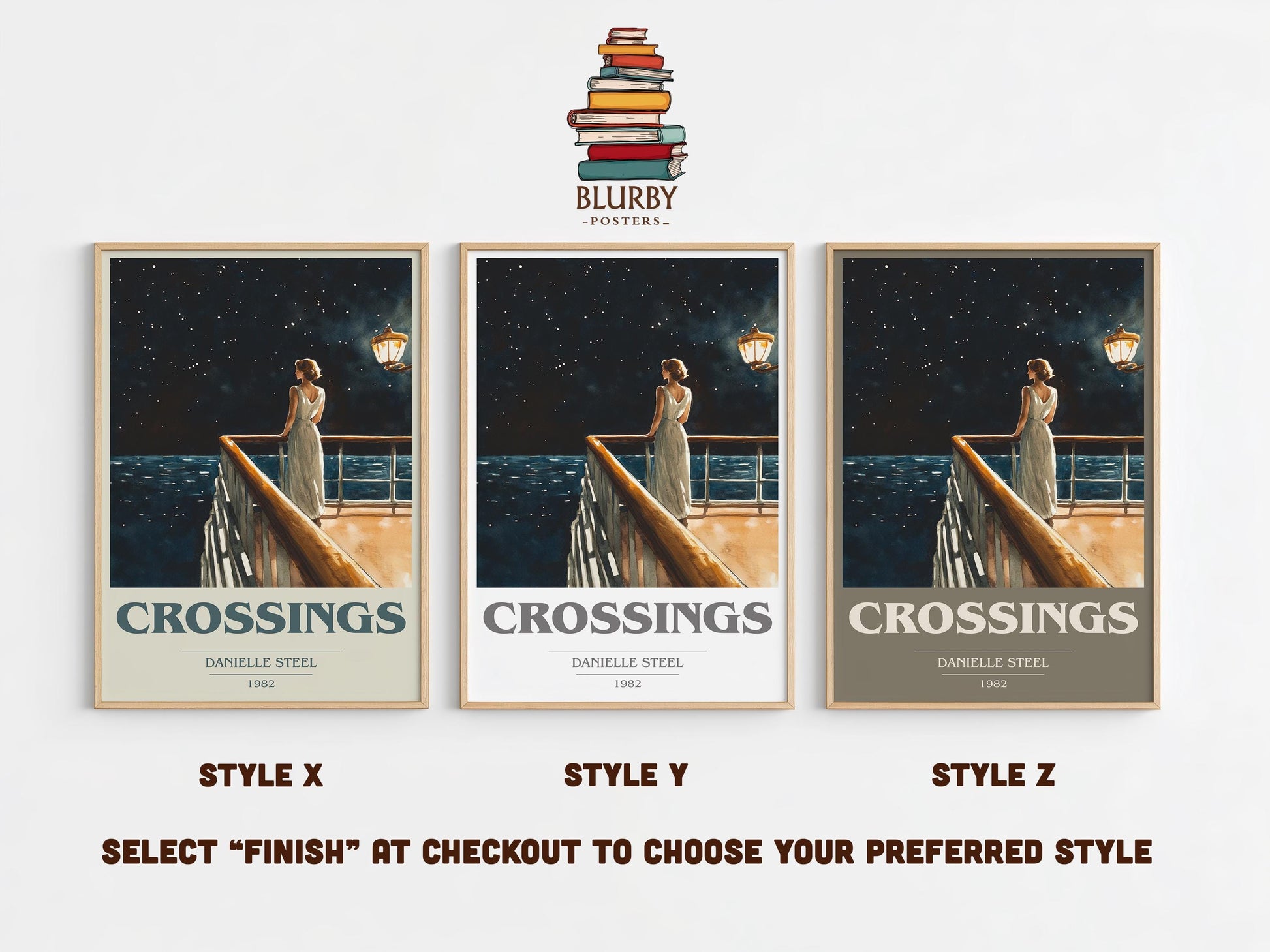 Crossings book cover poster colour and style options – Danielle Steel book art
