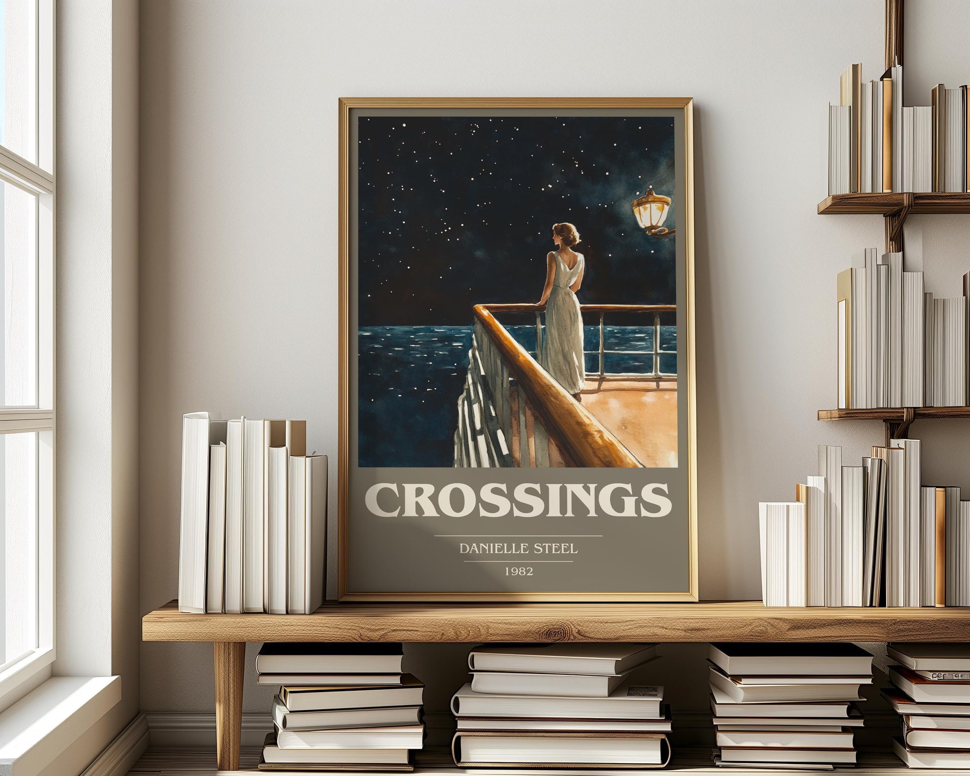 Crossings book cover print on bookshelf – Danielle Steel fan gift