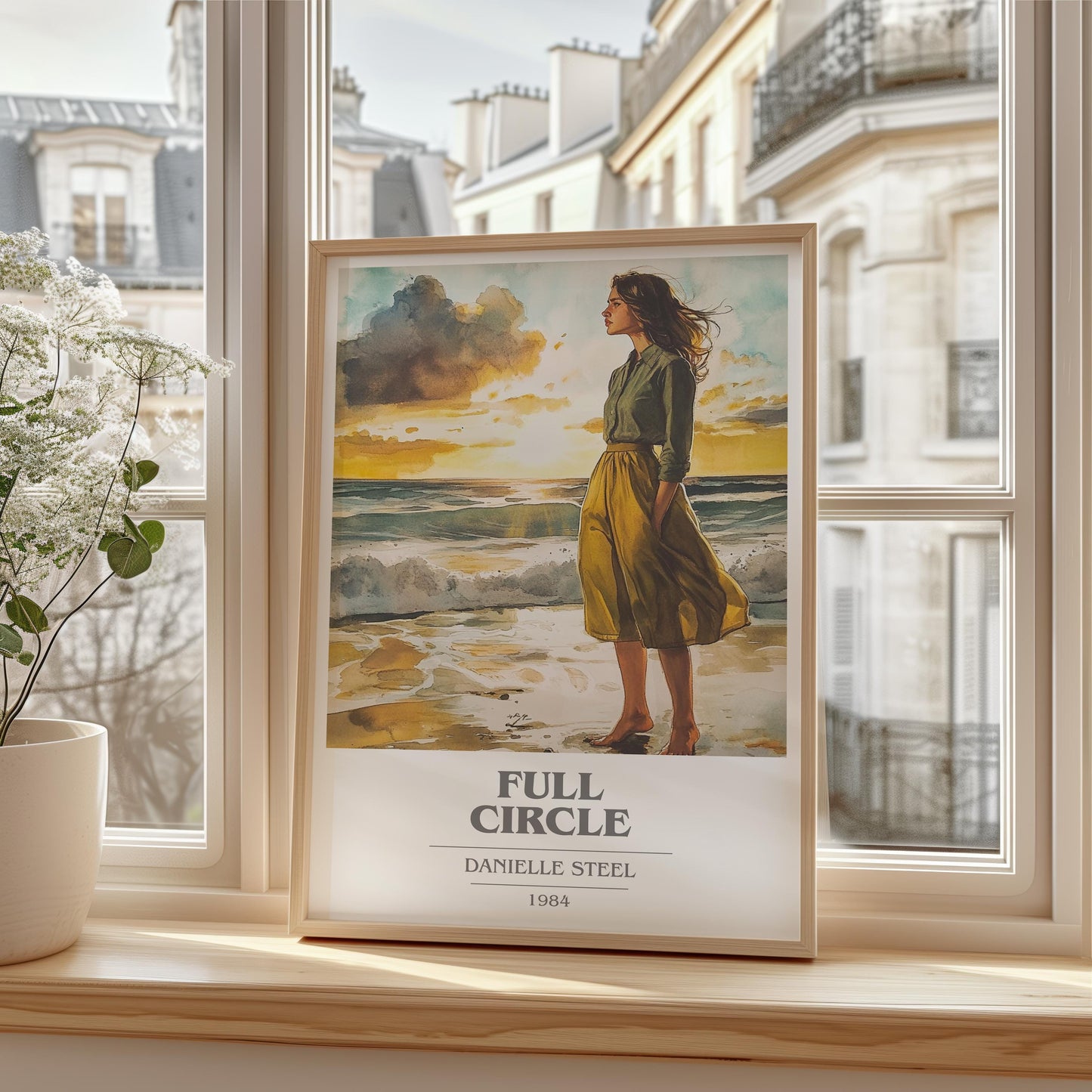 Full Circle book cover print framed by window – literary home decor