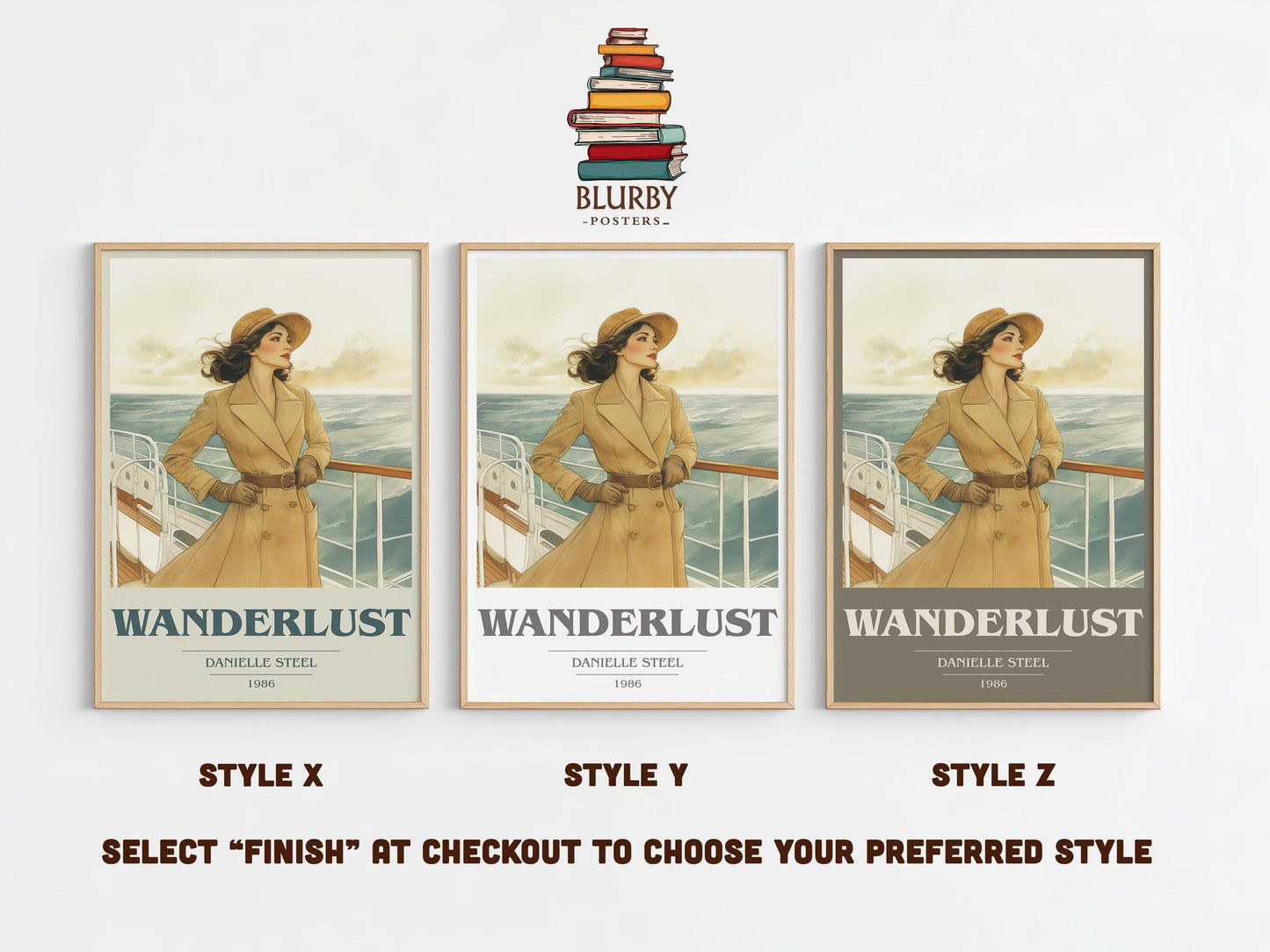 Wanderlust book cover poster colour and style options – Danielle Steel book art