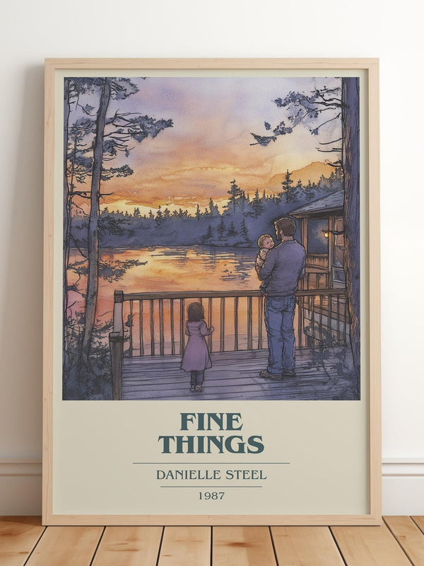 Fine Things book cover print in frame leaning in hallway – romance wall art