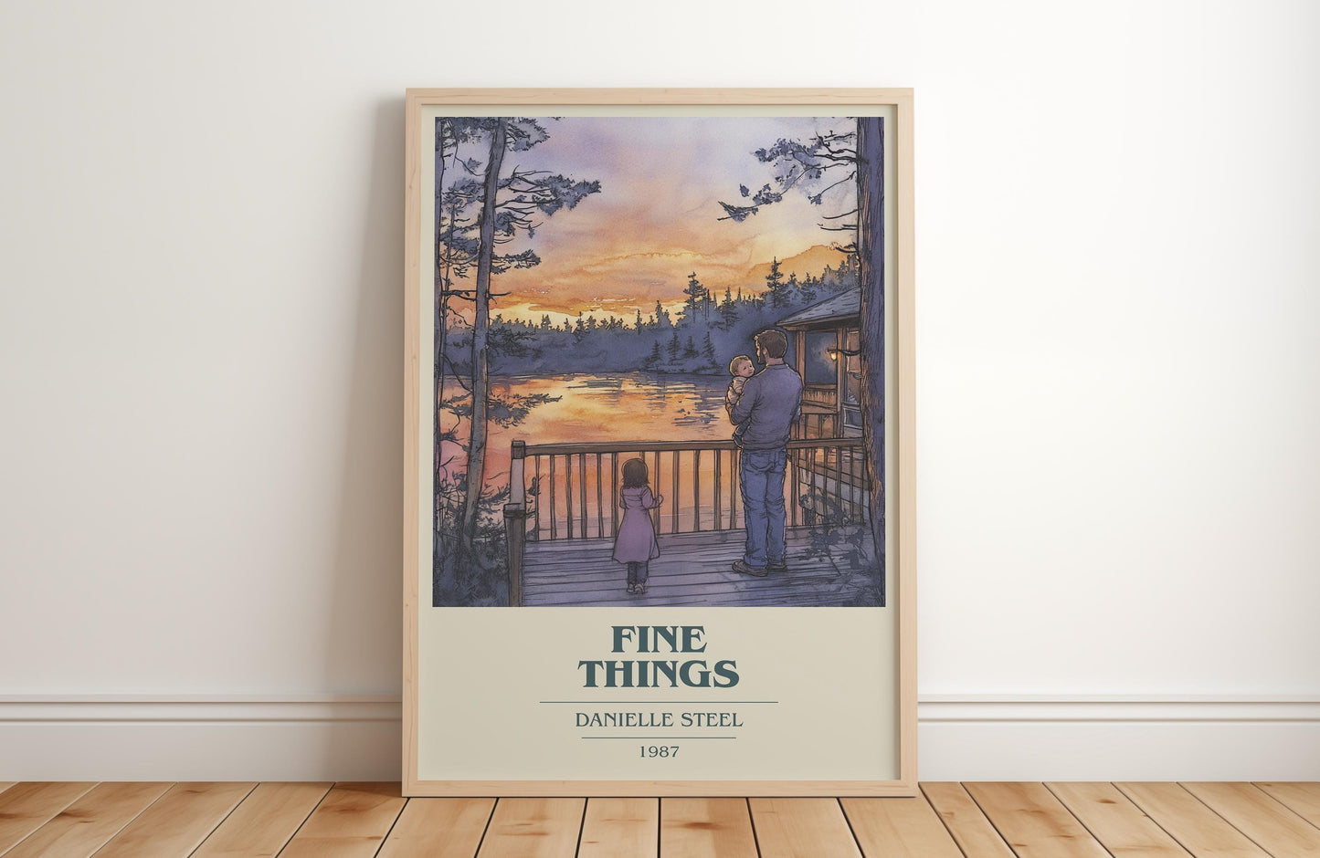 Fine Things book cover print in frame leaning in hallway – romance wall art