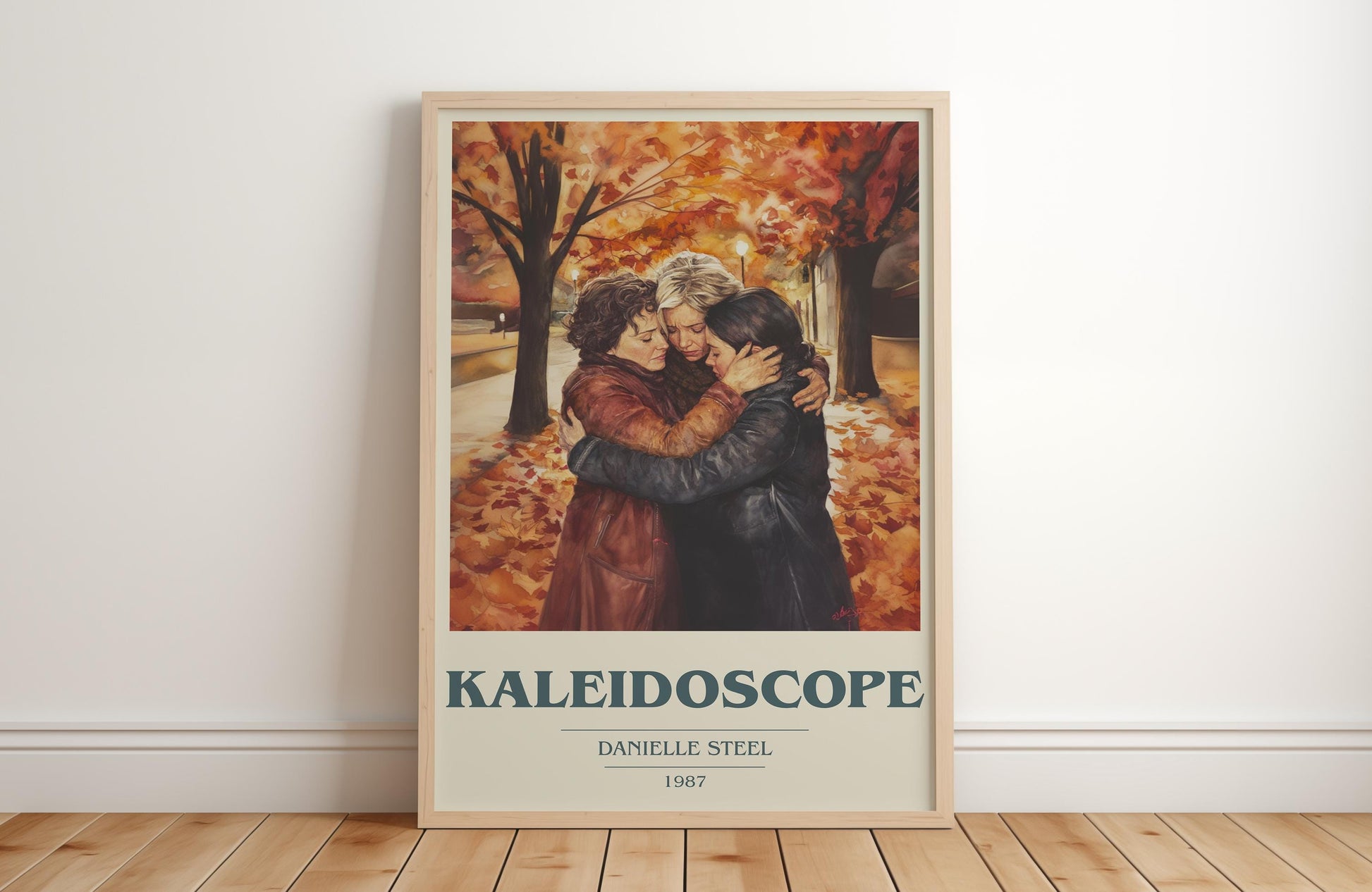 Kaleidoscope book cover print in frame leaning in hallway – romance wall art