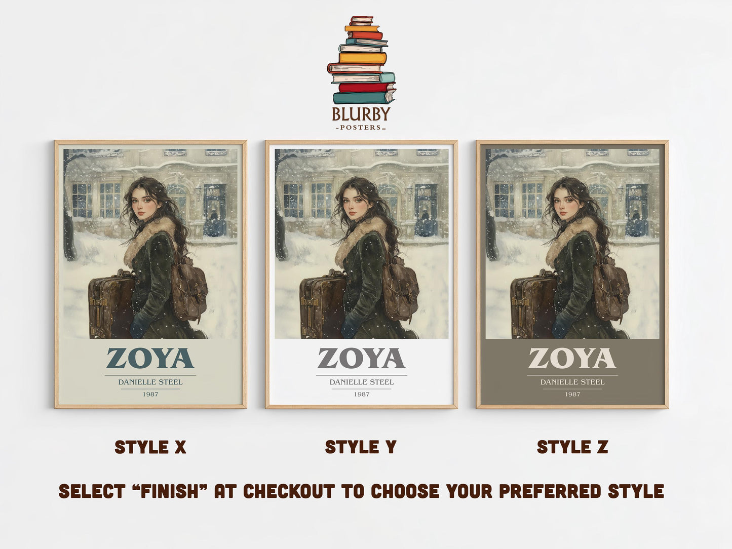 Zoya book cover poster colour and style options – Danielle Steel book art