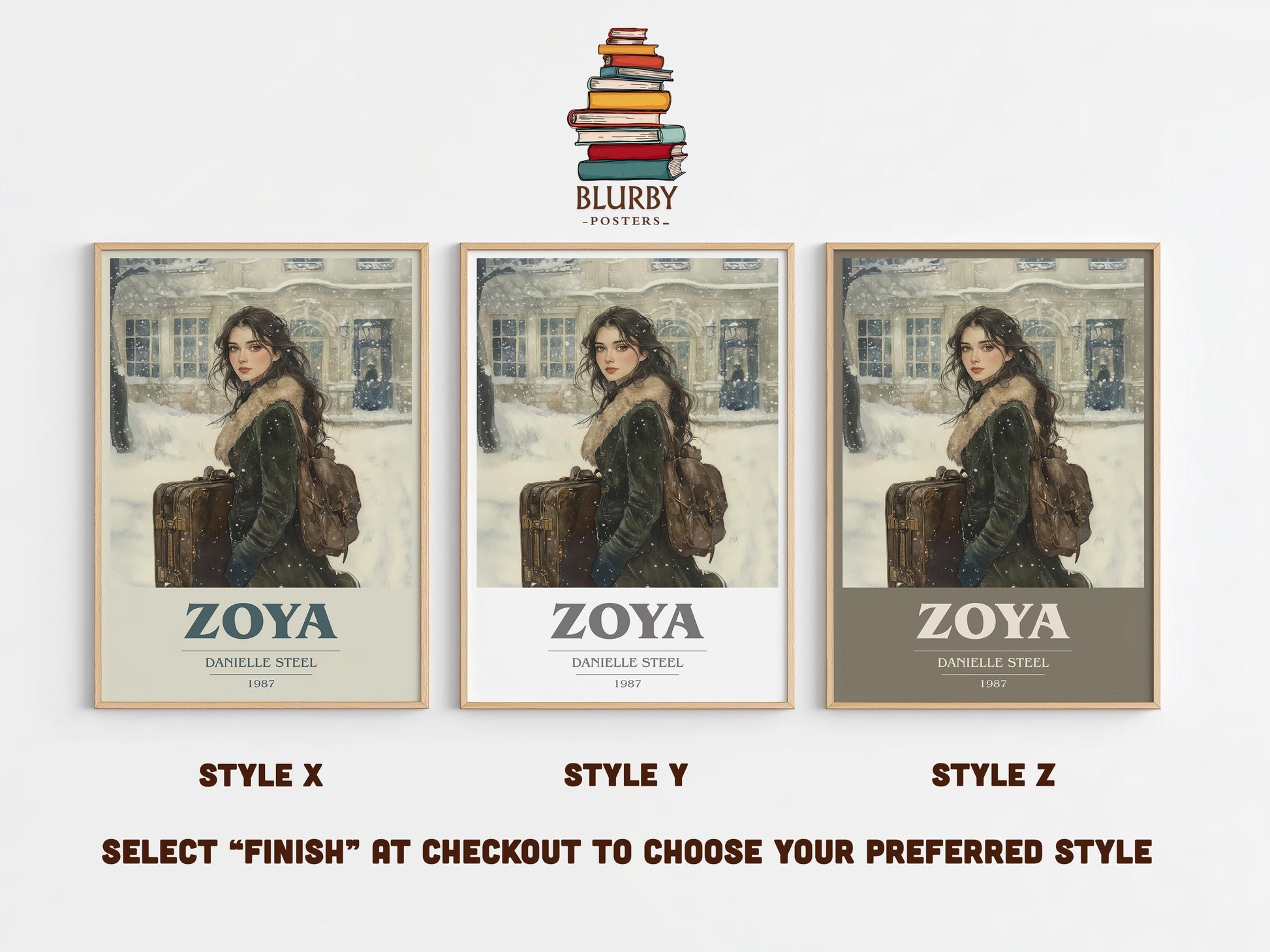 Zoya book cover poster colour and style options – Danielle Steel book art