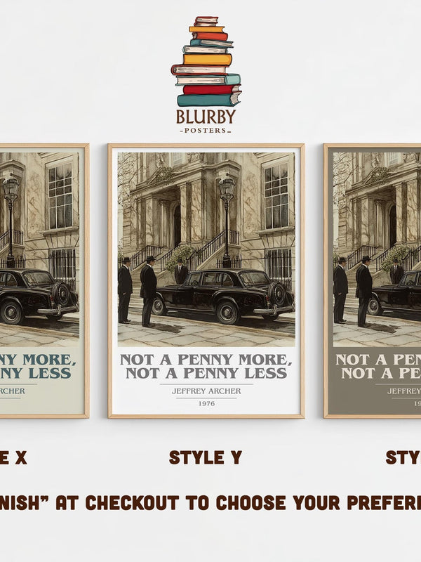 Not a Penny More, Not a Penny Less book cover print in frame leaning in hallway – thriller wall art