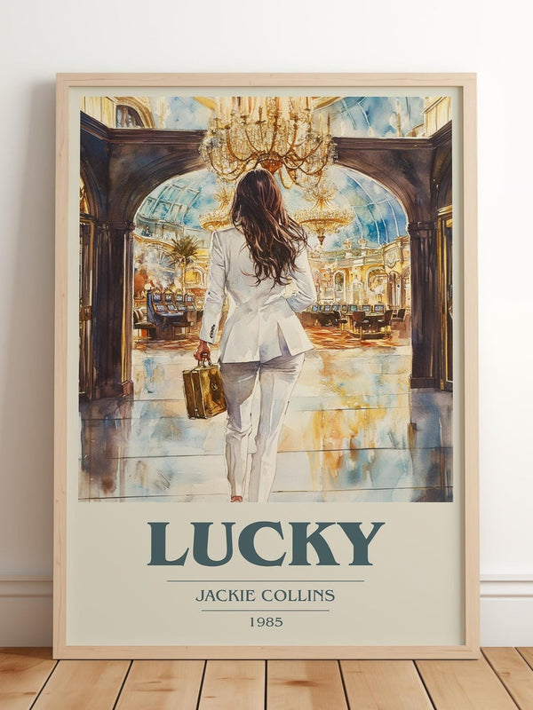 Lucky book cover print in frame leaning in hallway – romance wall art