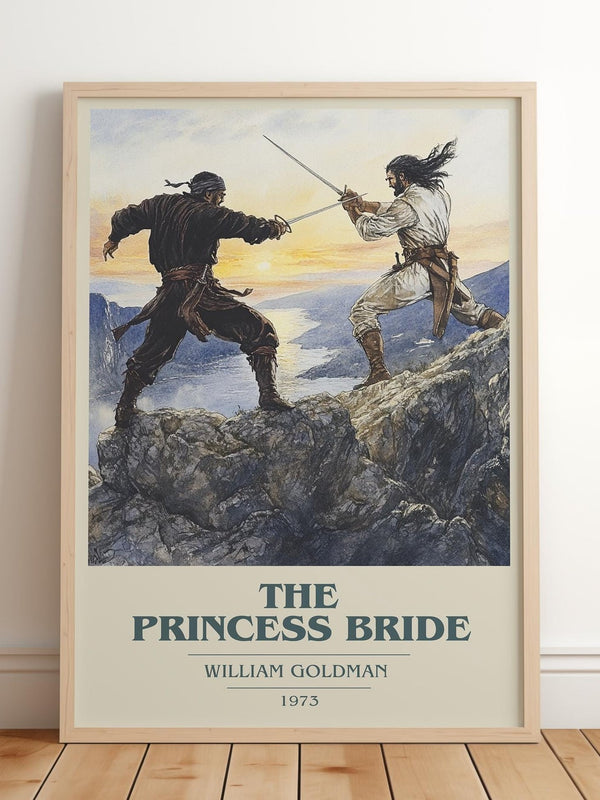 The Princess Bride book cover print in frame leaning in hallway – adventure wall art