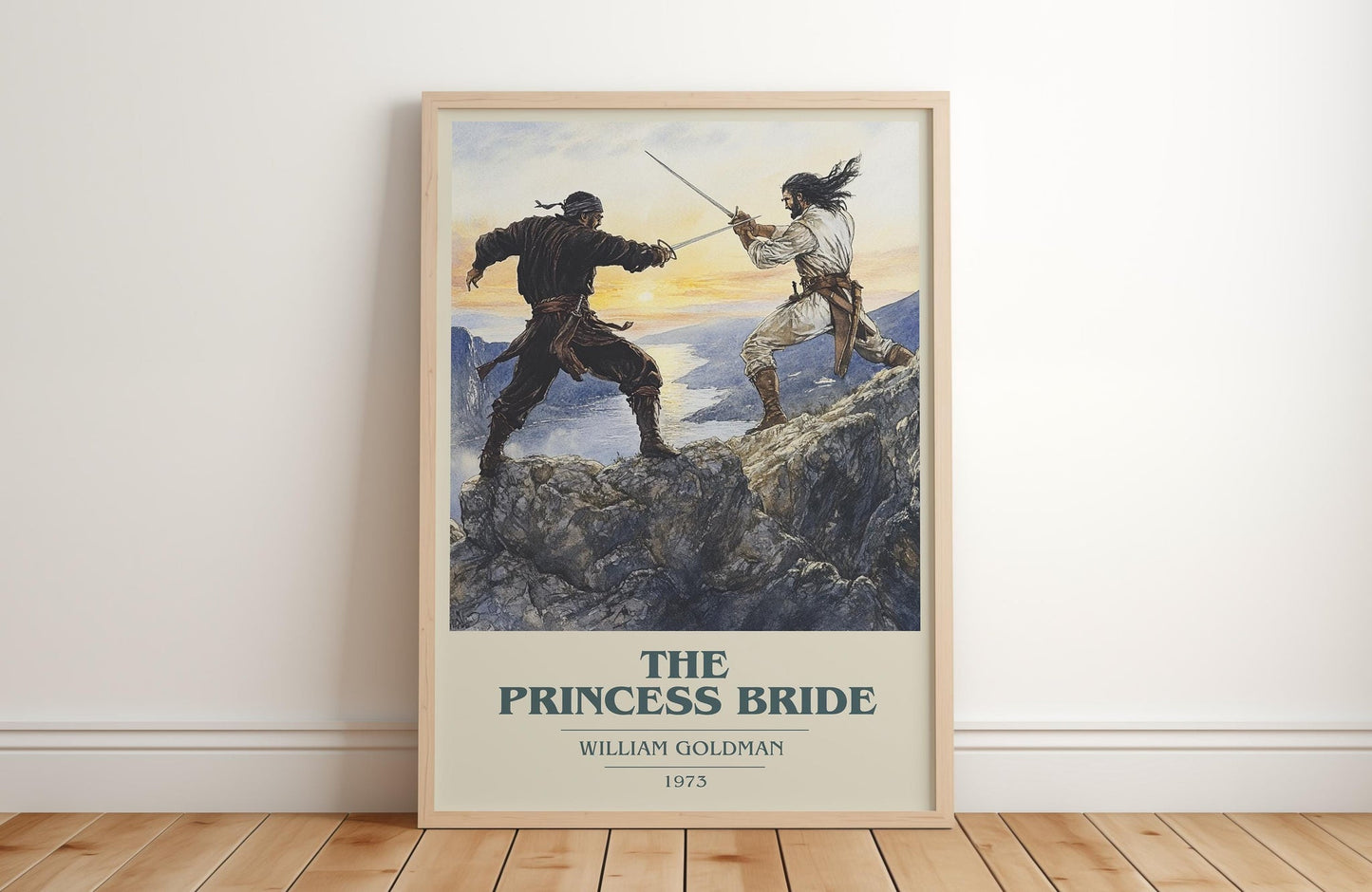The Princess Bride book cover print in frame leaning in hallway – adventure wall art