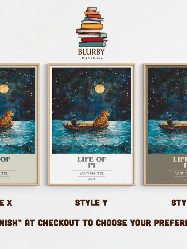 Life of Pi book cover print in frame leaning in hallway – literary fiction wall art