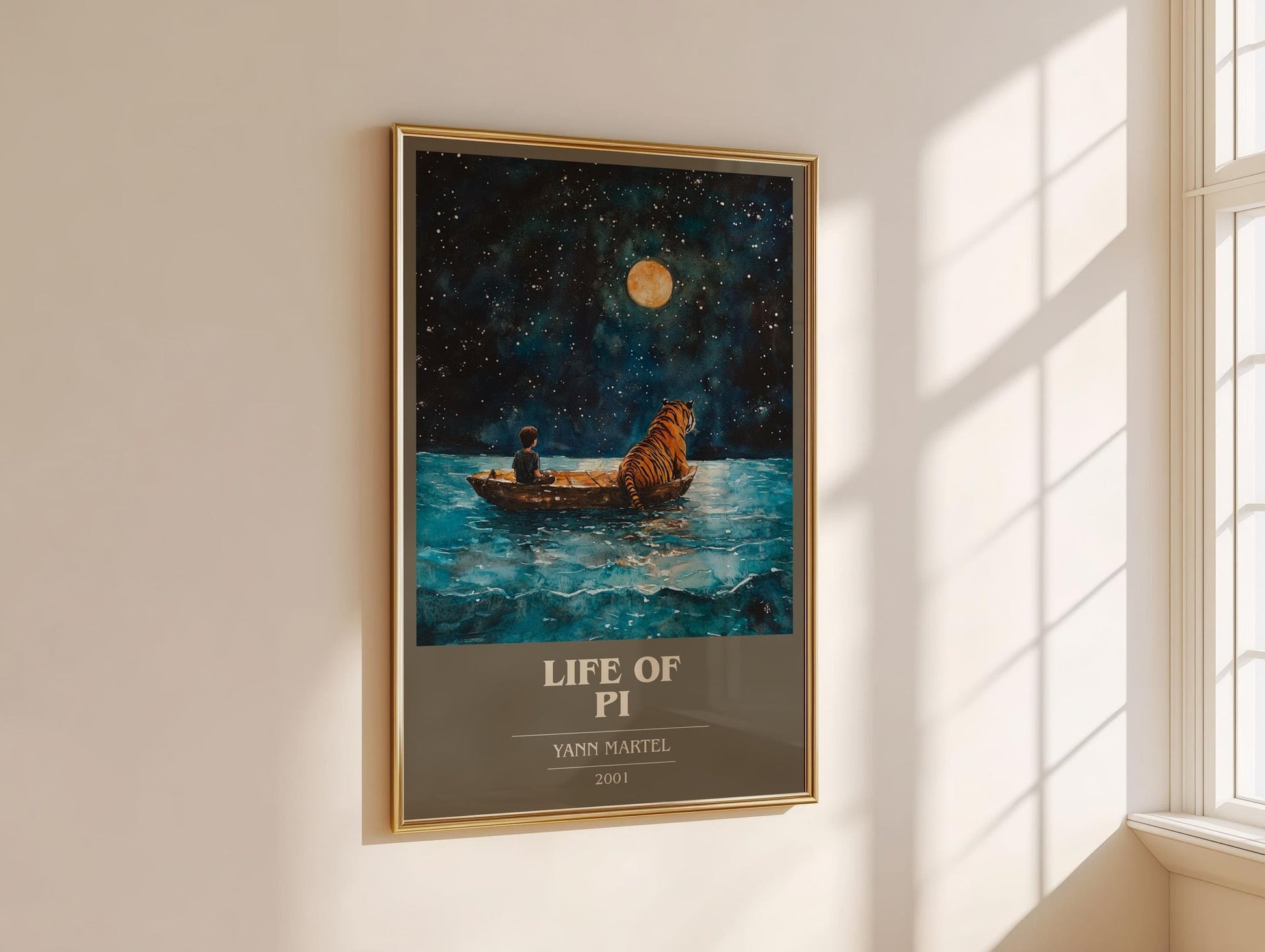 Life of Pi book cover print framed by window – literary home decor