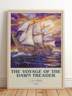 The Voyage of the Dawn Treader book cover print in frame leaning in hallway – childrens wall art