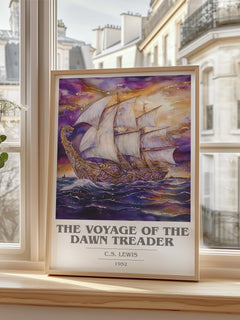 The Voyage of the Dawn Treader book cover print framed by window – literary home decor