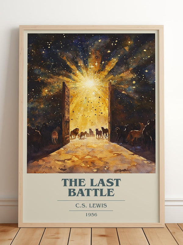 The Last Battle book cover print in frame leaning in hallway – childrens wall art