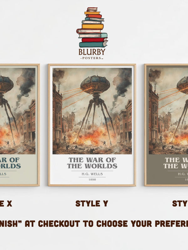 The War Of The Worlds book cover poster colour and style options – H.G. Wells book art