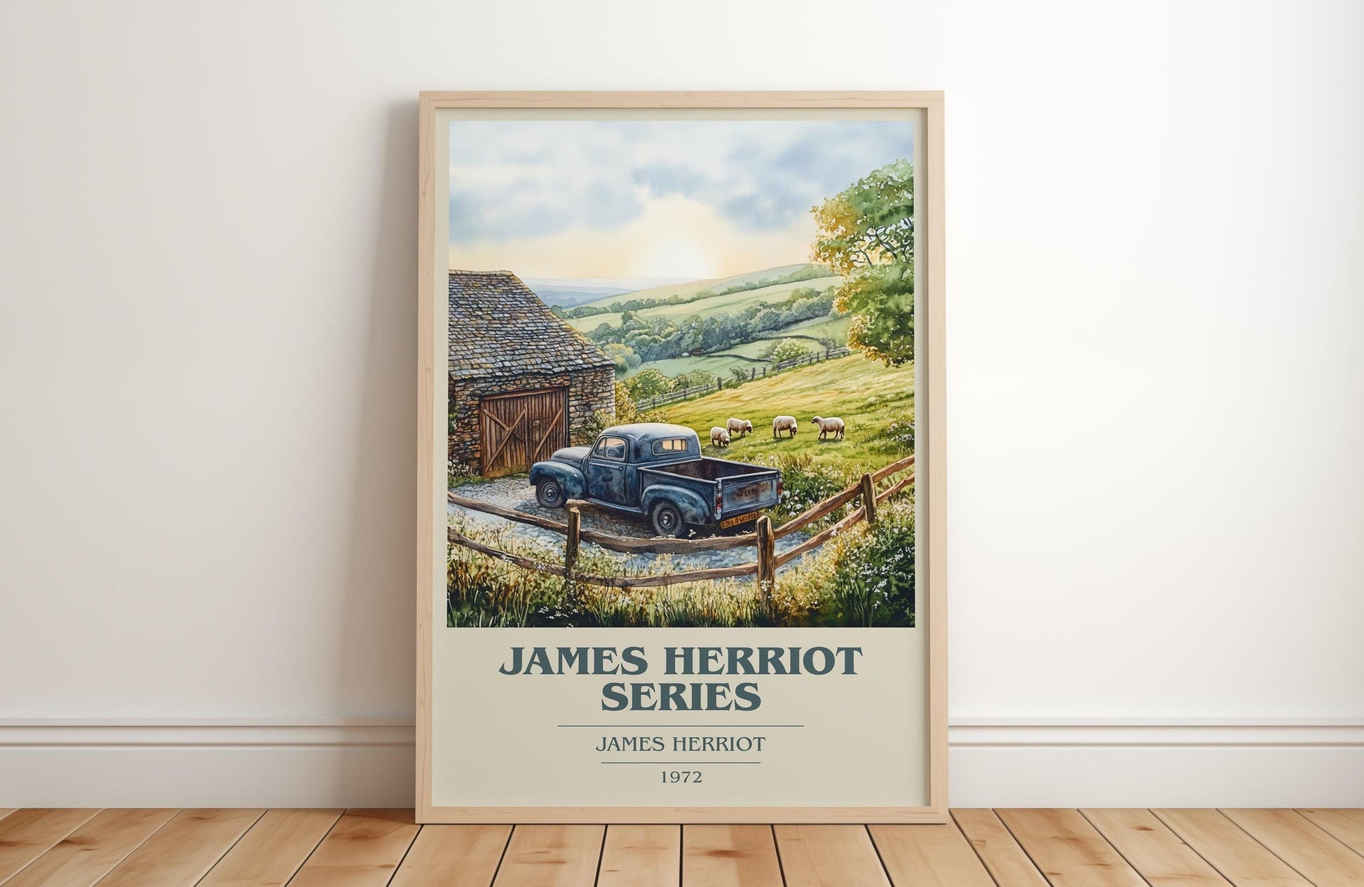 James Herriot Series book cover print in frame leaning in hallway – memoir wall art