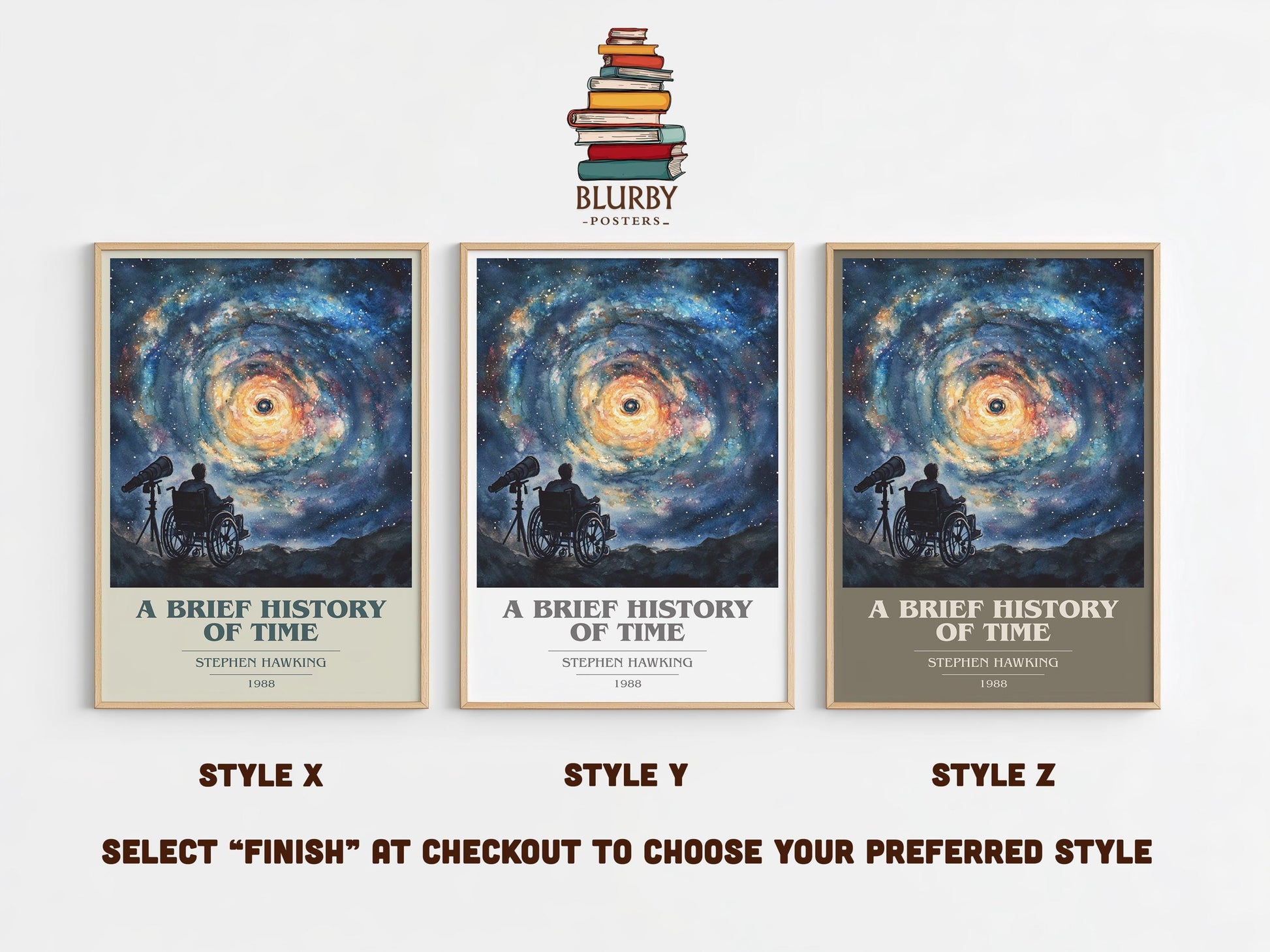 A Brief History of Time book cover print framed by window – literary home decor