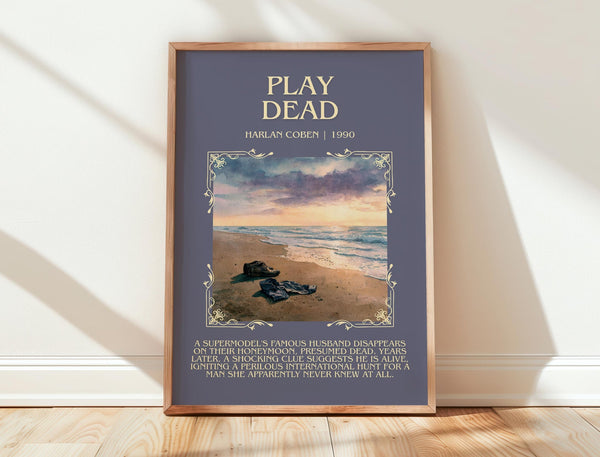 Play Dead minimalist print in frame leaning in hallway – thriller wall art