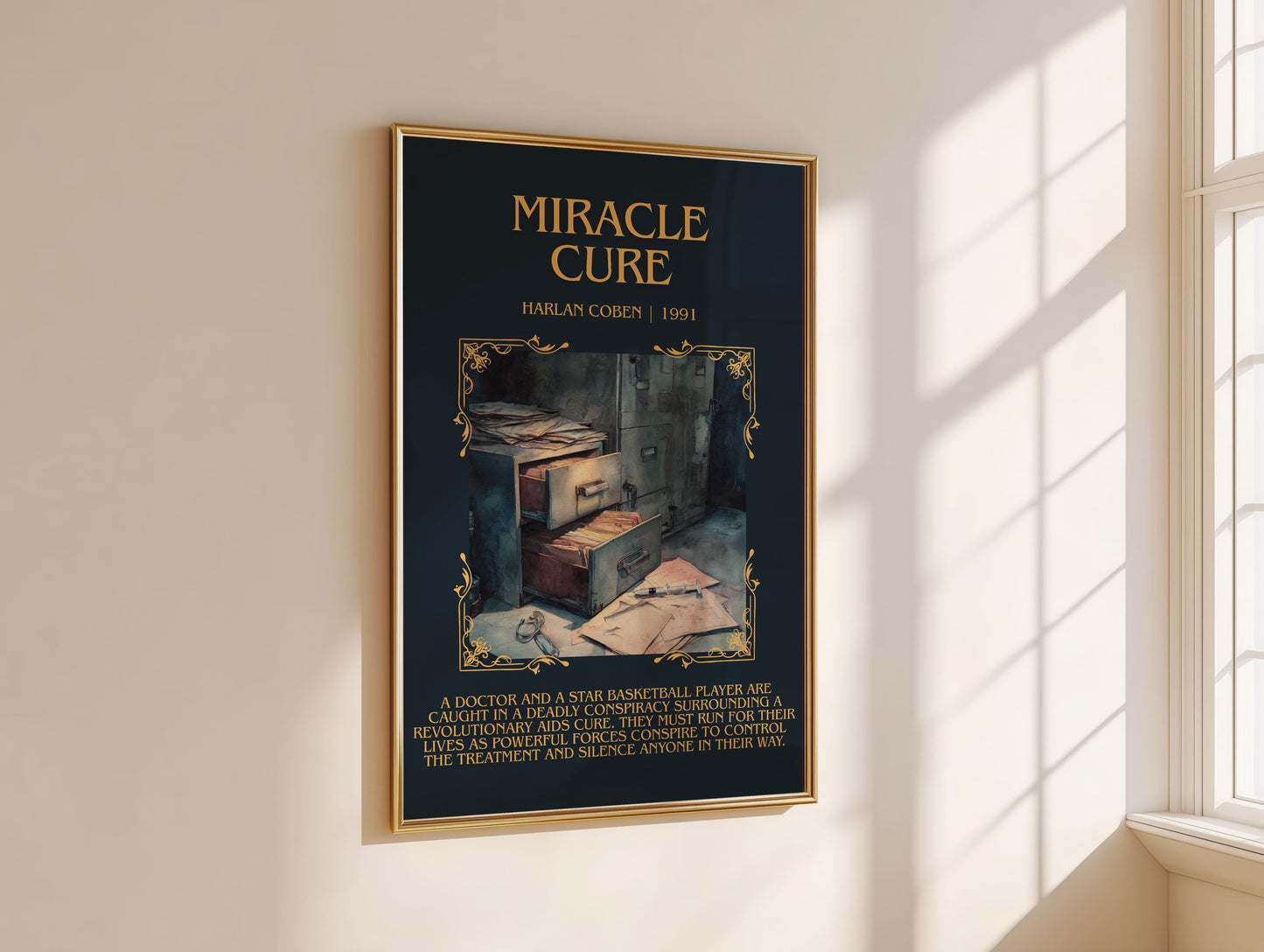 Miracle Cure by Harlan Coben Descriptive Poster Print. Free Delivery Wall Art Author & Blurb Book Artwork