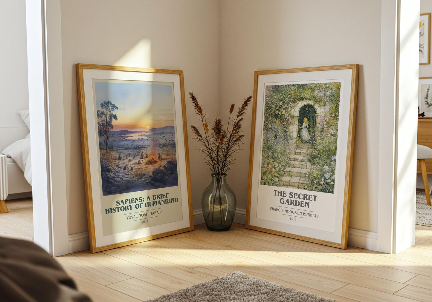Sapiens: A Brief History of Humankind book cover print on bookshelf – Yuval Noah Harari fan gift