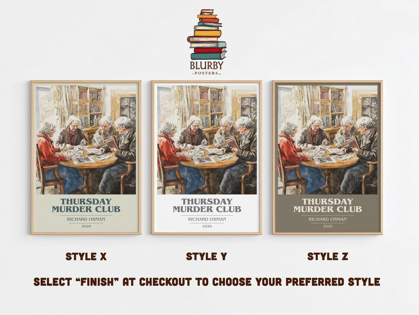 Thursday Murder Club book cover poster colour and style options – Richard Osman book art