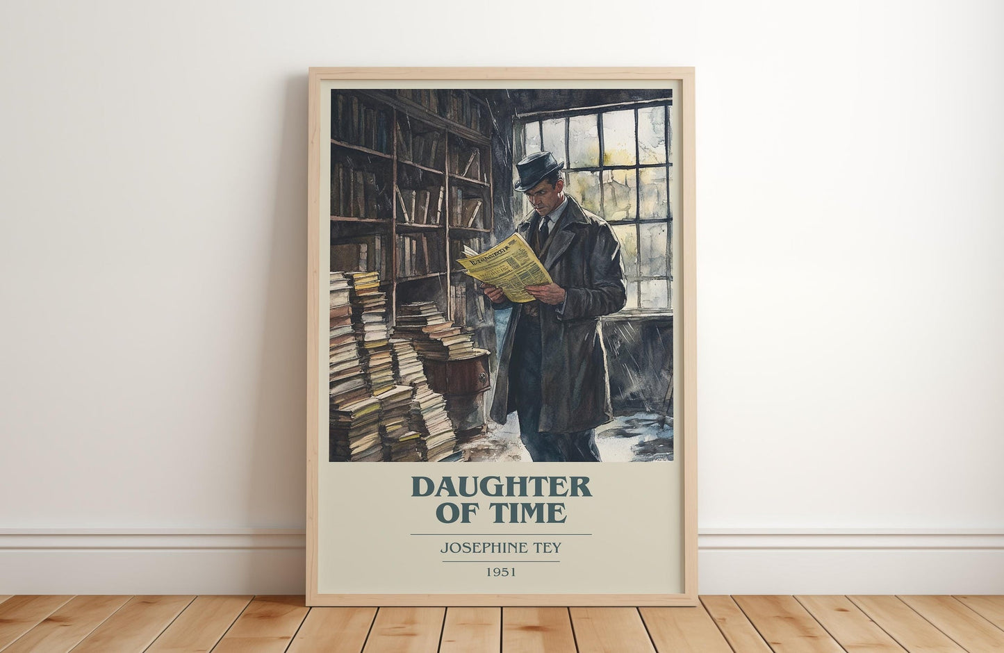 The Daughter of Time book cover print in frame leaning in hallway – mystery wall art