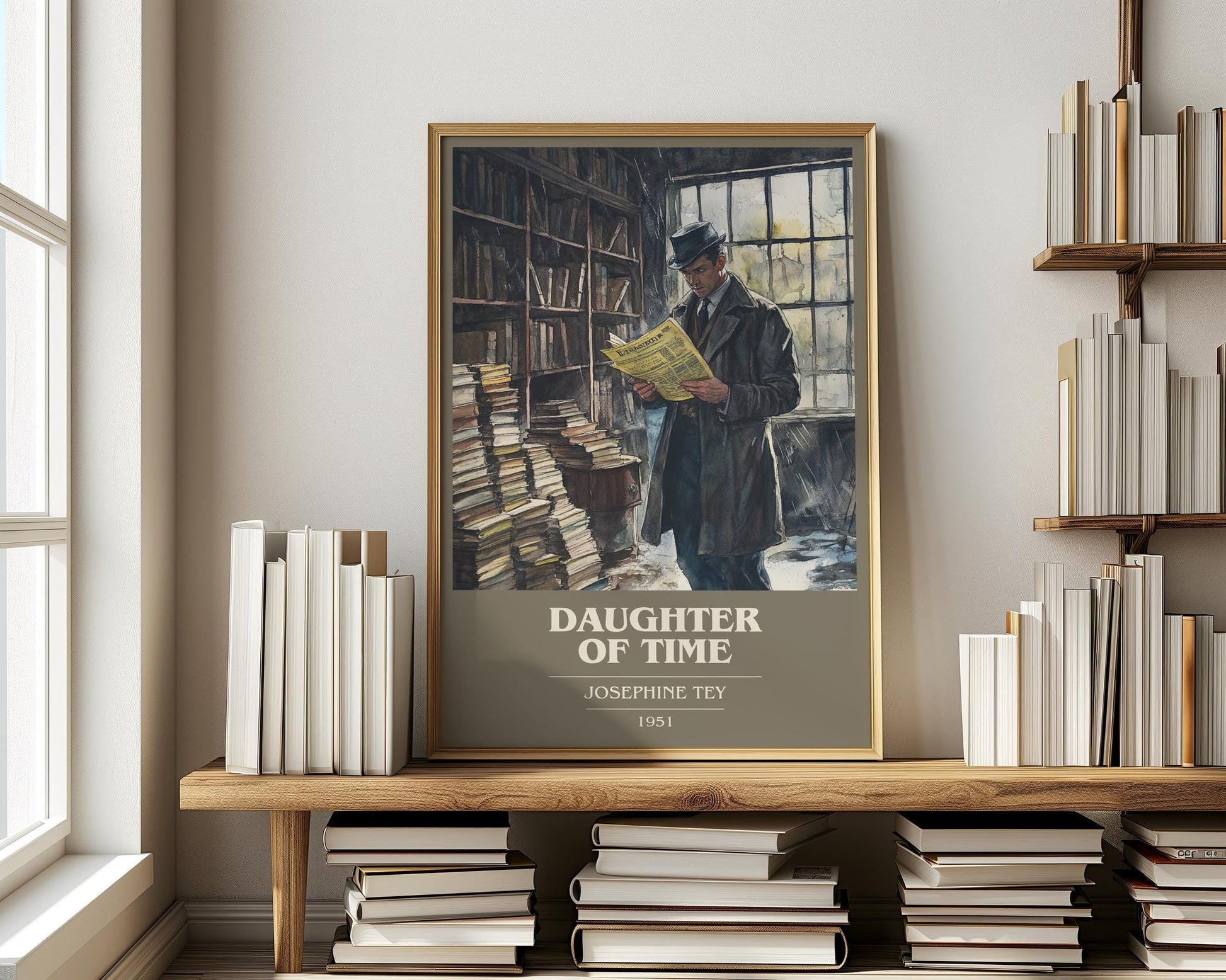 The Daughter of Time book cover print on bookshelf – Josephine Tey fan gift