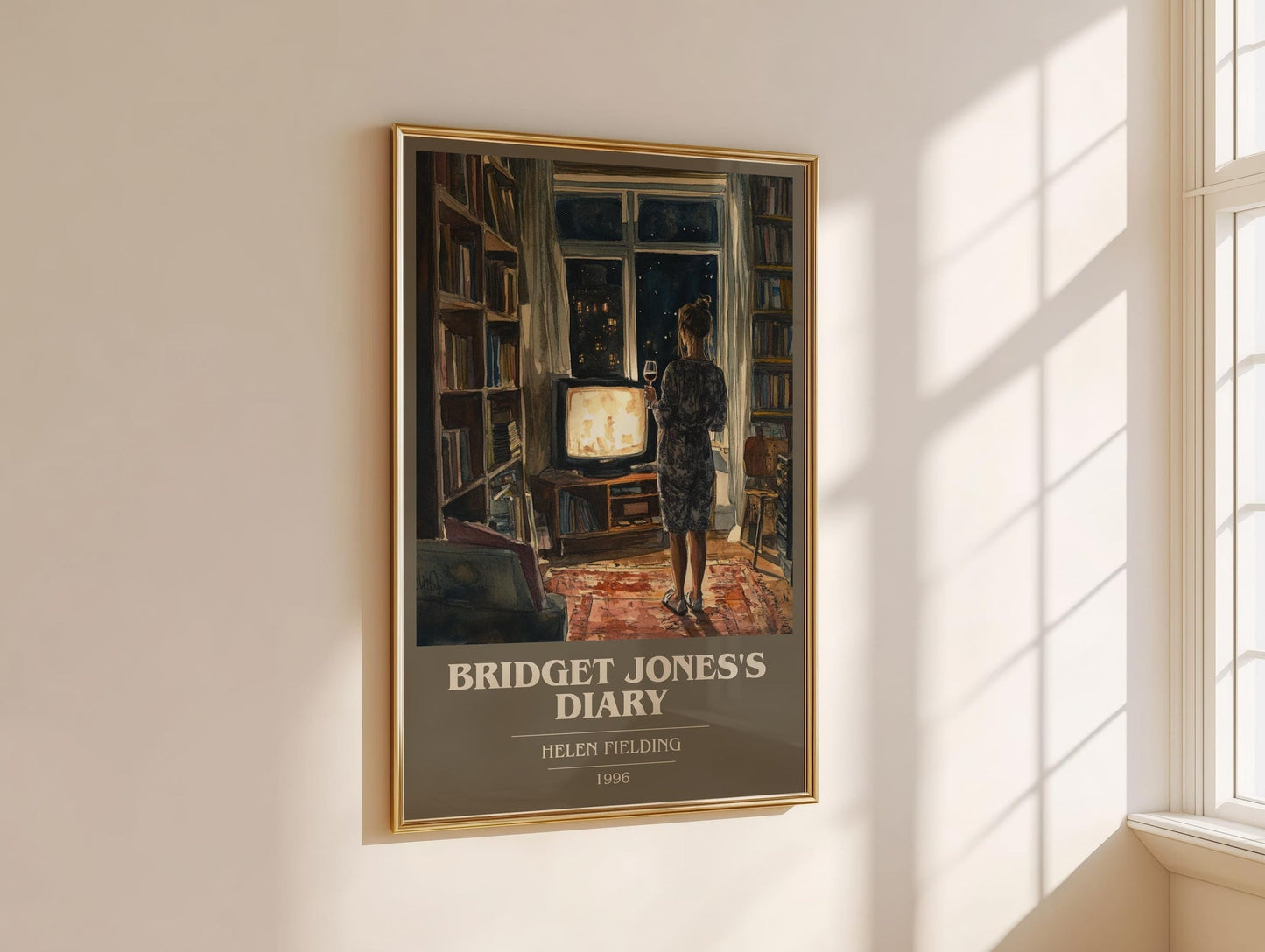 Bridget Jones's Diary book cover print framed by window – literary home decor