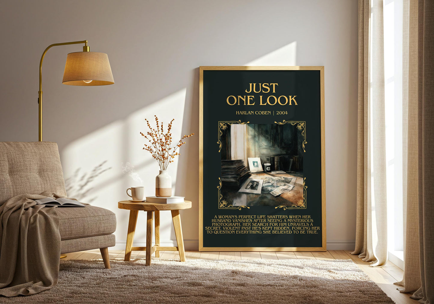 Just One Look by Harlan Coben Descriptive Poster Print. Free Delivery Wall Art Author & Blurb Book Artwork