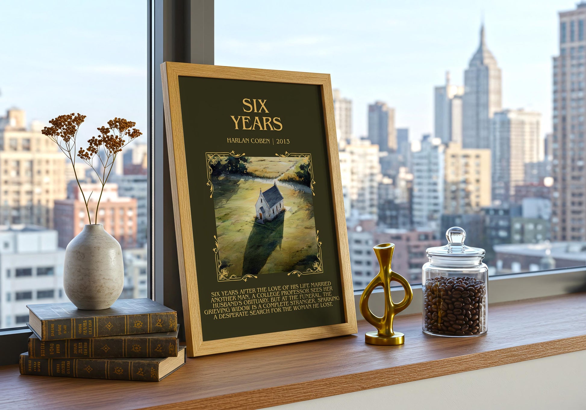 Six Years by Harlan Coben Descriptive Poster Print. Free Delivery Wall Art Author & Blurb Book Artwork
