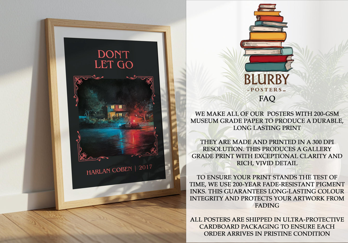 Don't Let Go by Harlan Coben Descriptive Poster Print. Free Delivery Wall Art Author & Blurb Book Artwork