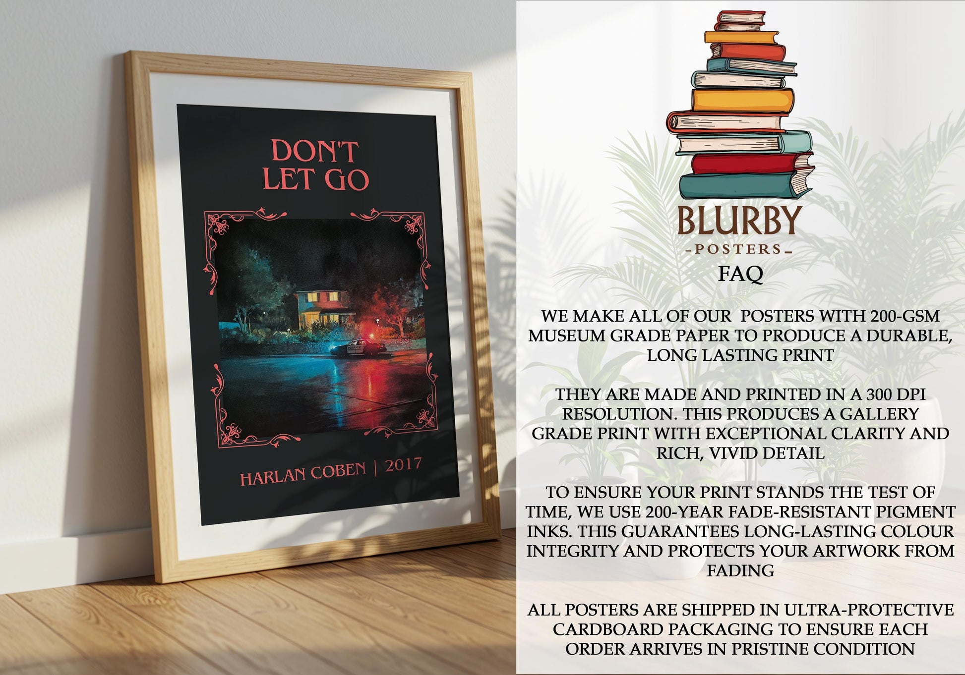 Don't Let Go by Harlan Coben Descriptive Poster Print. Free Delivery Wall Art Author & Blurb Book Artwork