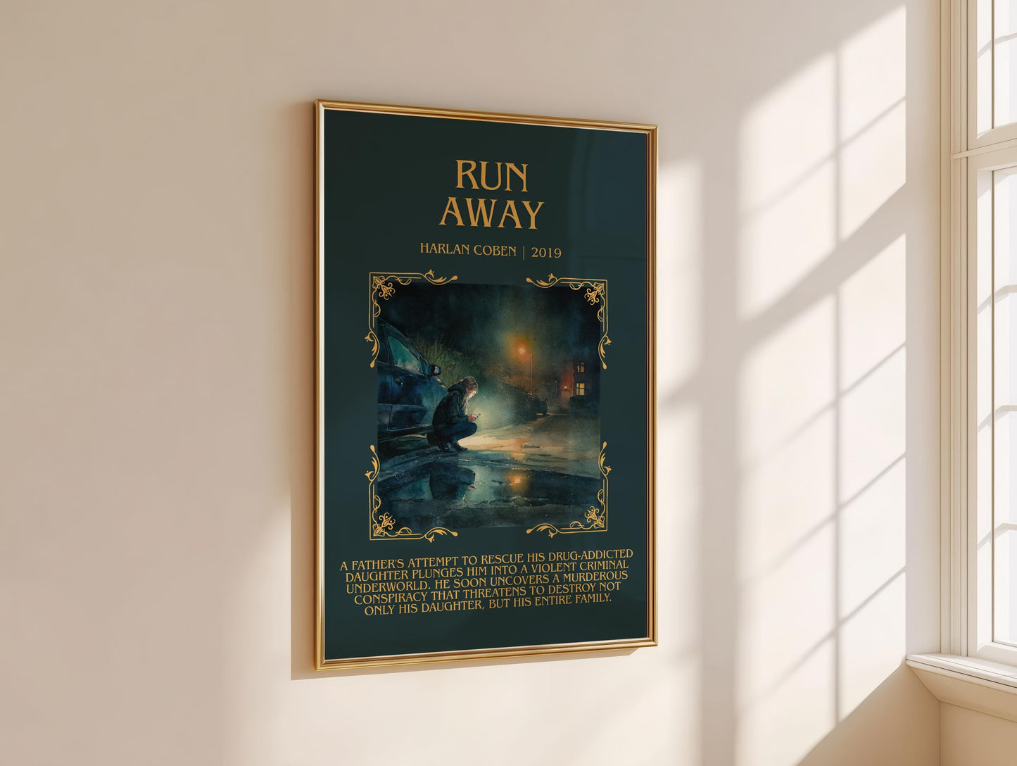 Run Away by Harlan Coben Descriptive Poster Print. Free Delivery Wall Art Author & Blurb Book Artwork
