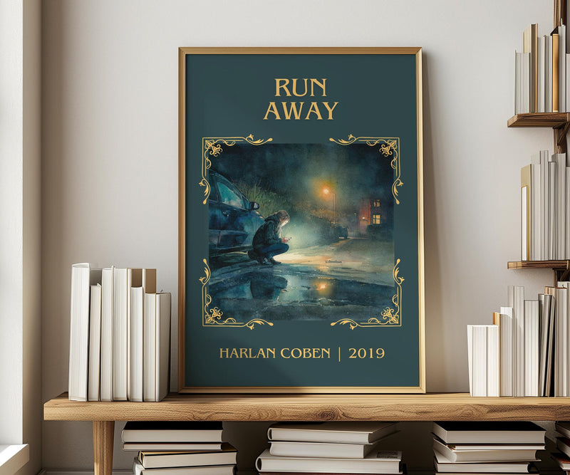 Run Away classic book art print in frame leaning in hallway – thriller wall art