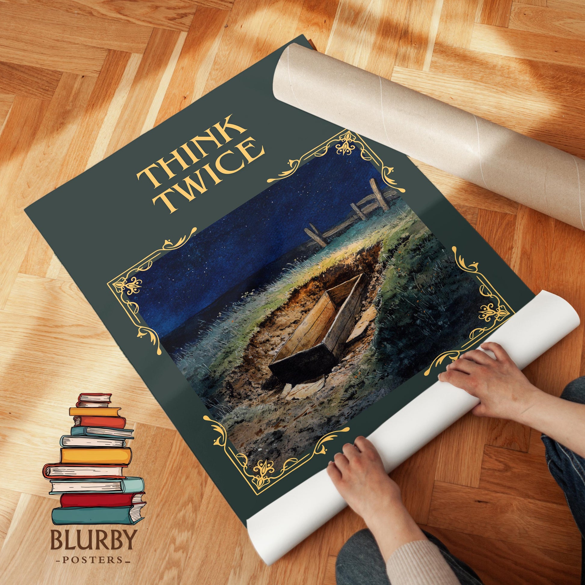 Think Twice by Harlan Coben Descriptive Poster Print. Free Delivery Wall Art Author & Blurb Book Artwork