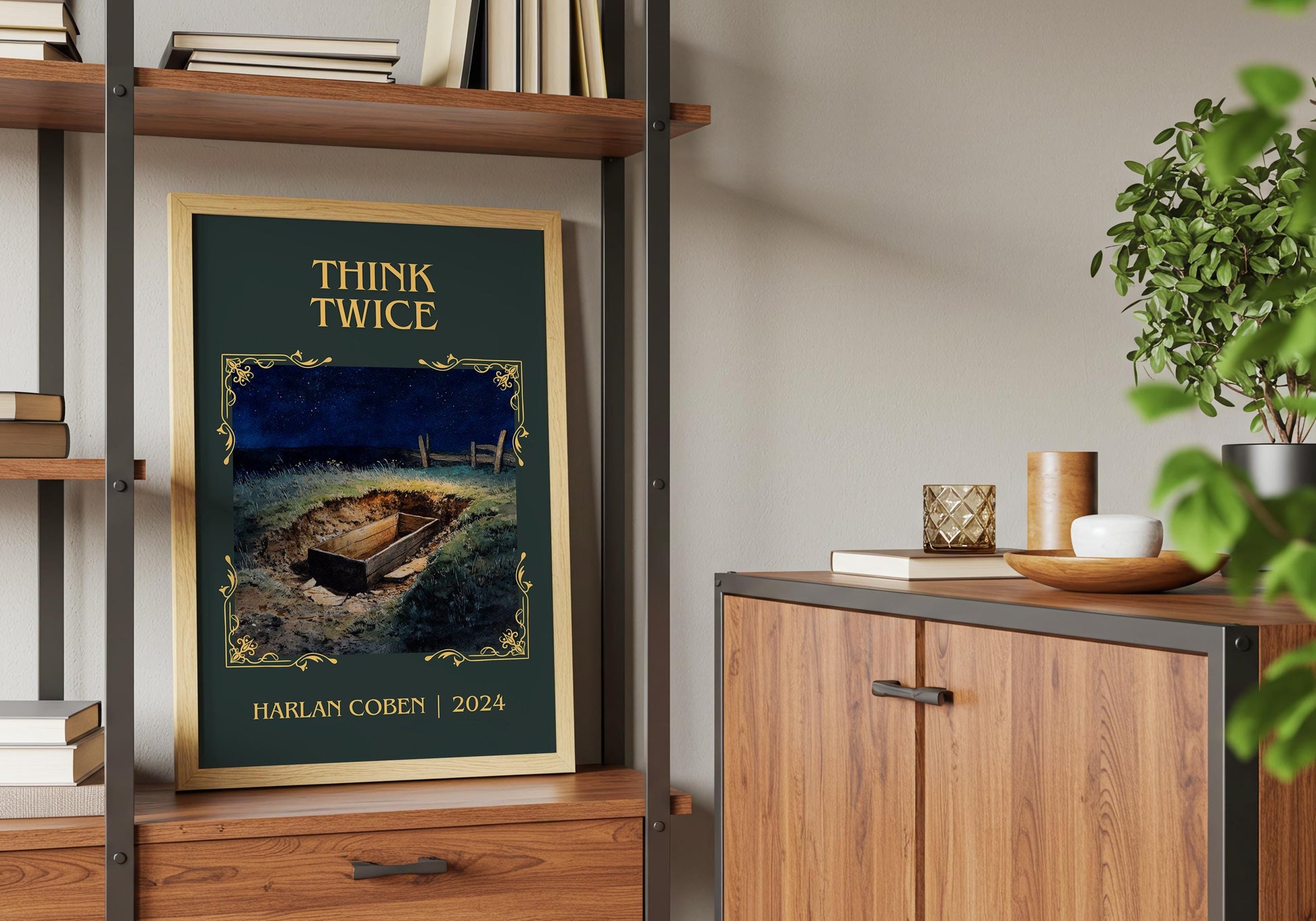 Think Twice by Harlan Coben Descriptive Poster Print. Free Delivery Wall Art Author & Blurb Book Artwork
