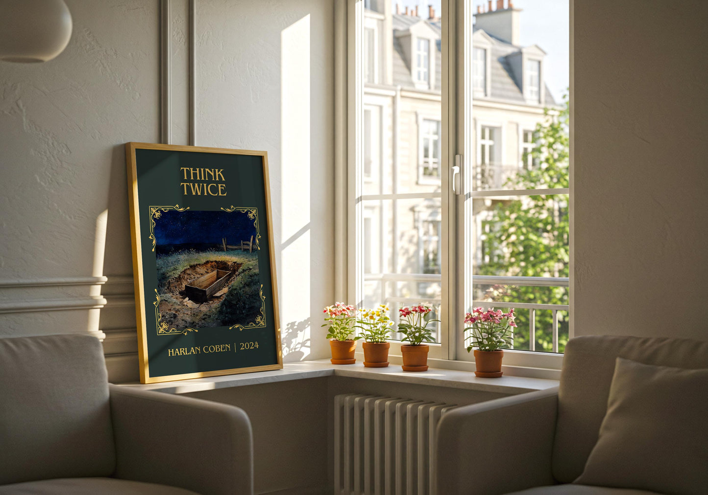 Think Twice by Harlan Coben Descriptive Poster Print. Free Delivery Wall Art Author & Blurb Book Artwork