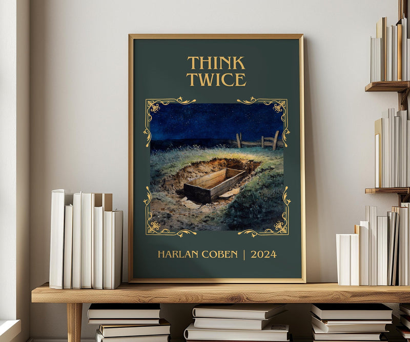 Think Twice classic book art print in frame leaning in hallway – thriller wall art