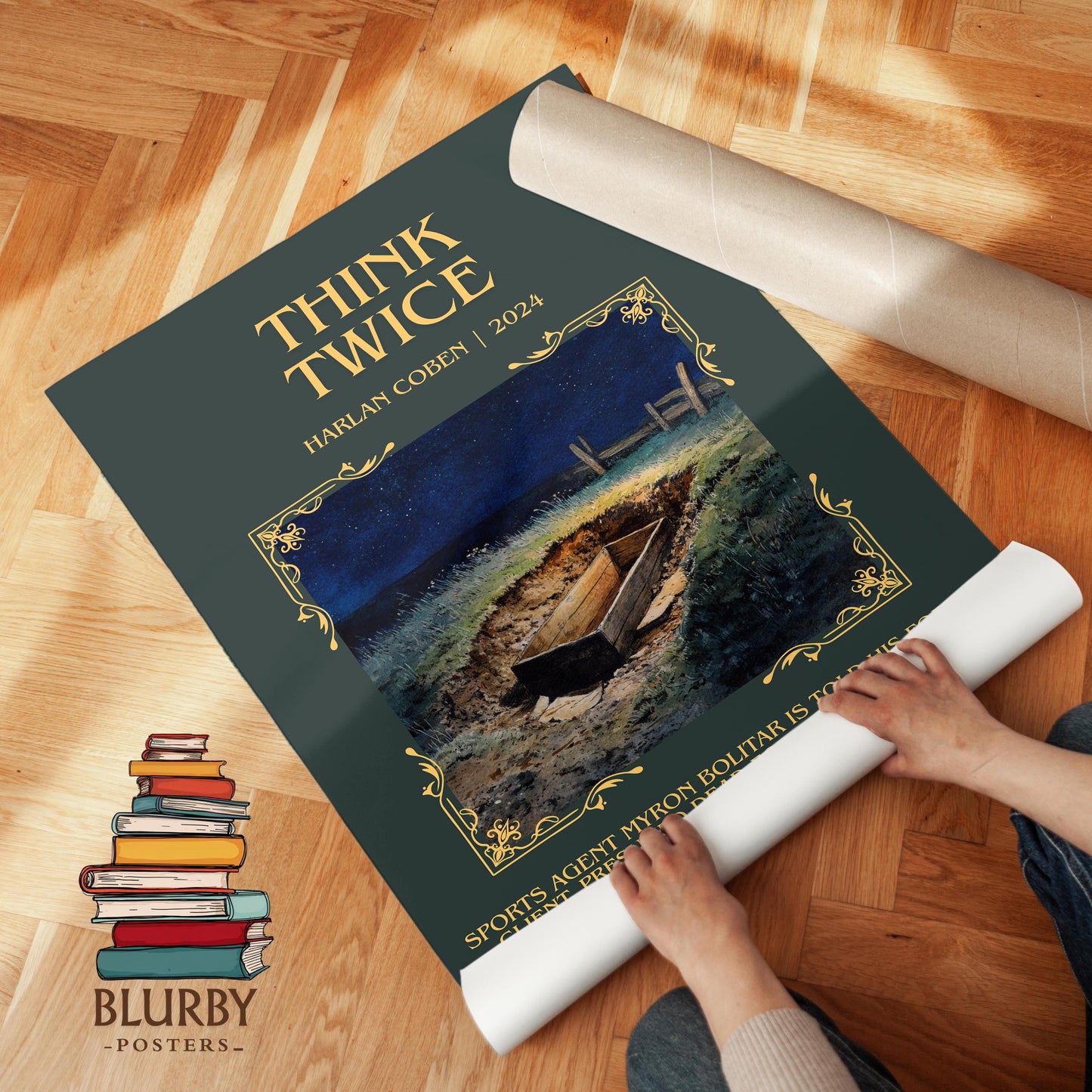 Think Twice by Harlan Coben Descriptive Poster Print. Free Delivery Wall Art Author & Blurb Book Artwork