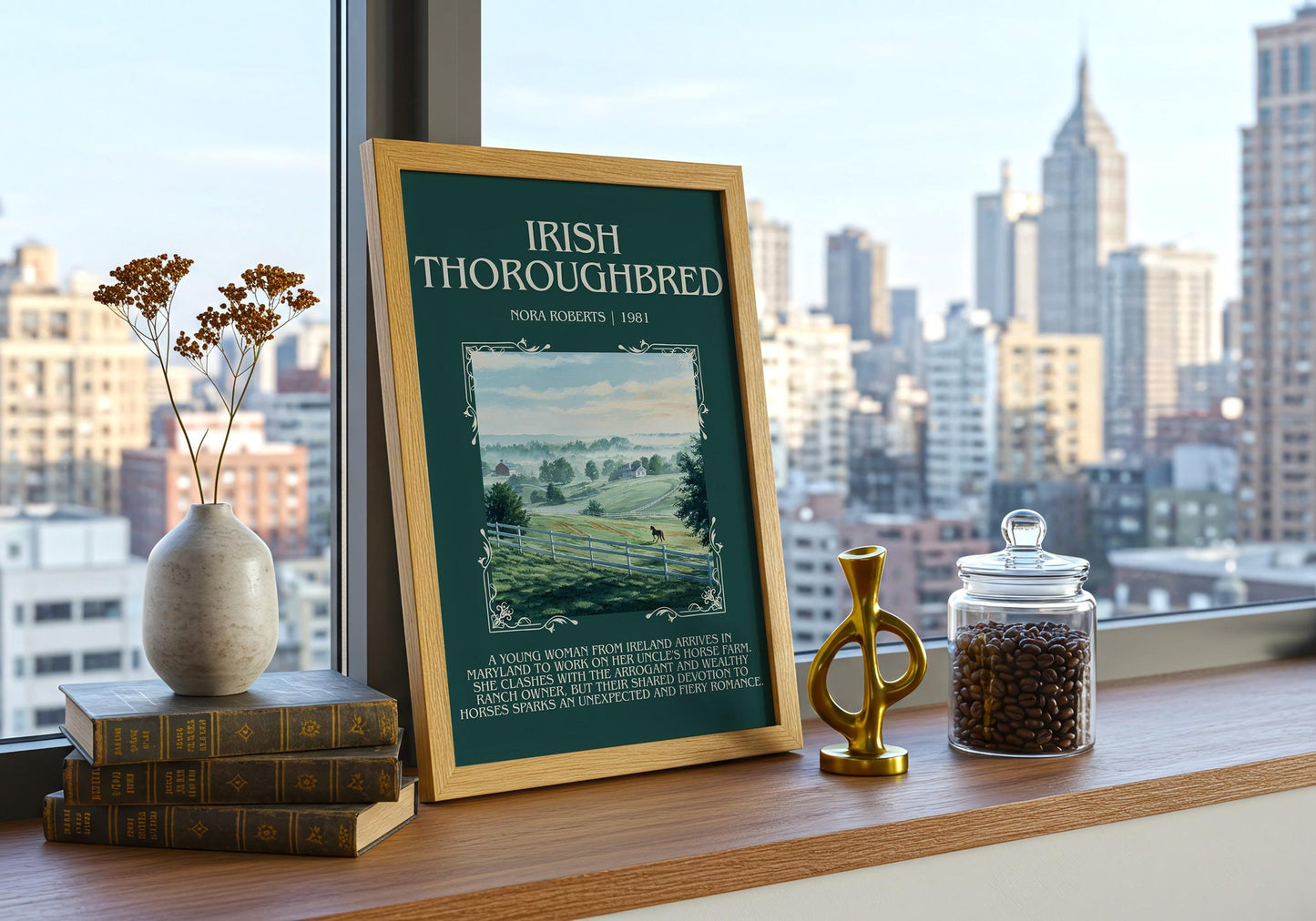 Irish Thoroughbred minimalist print framed by window – literary home decor