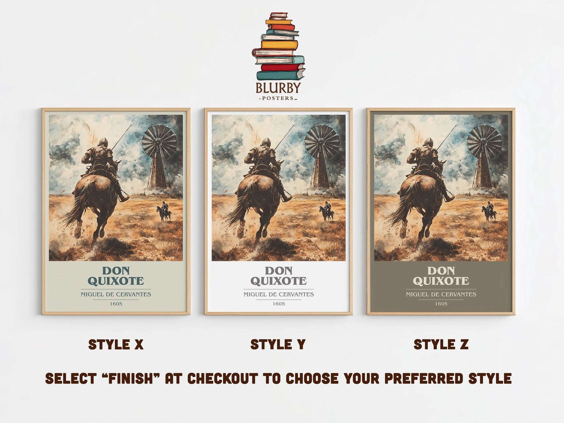 Don Quixote book cover poster colour and style options – Miguel De Cervantes book art