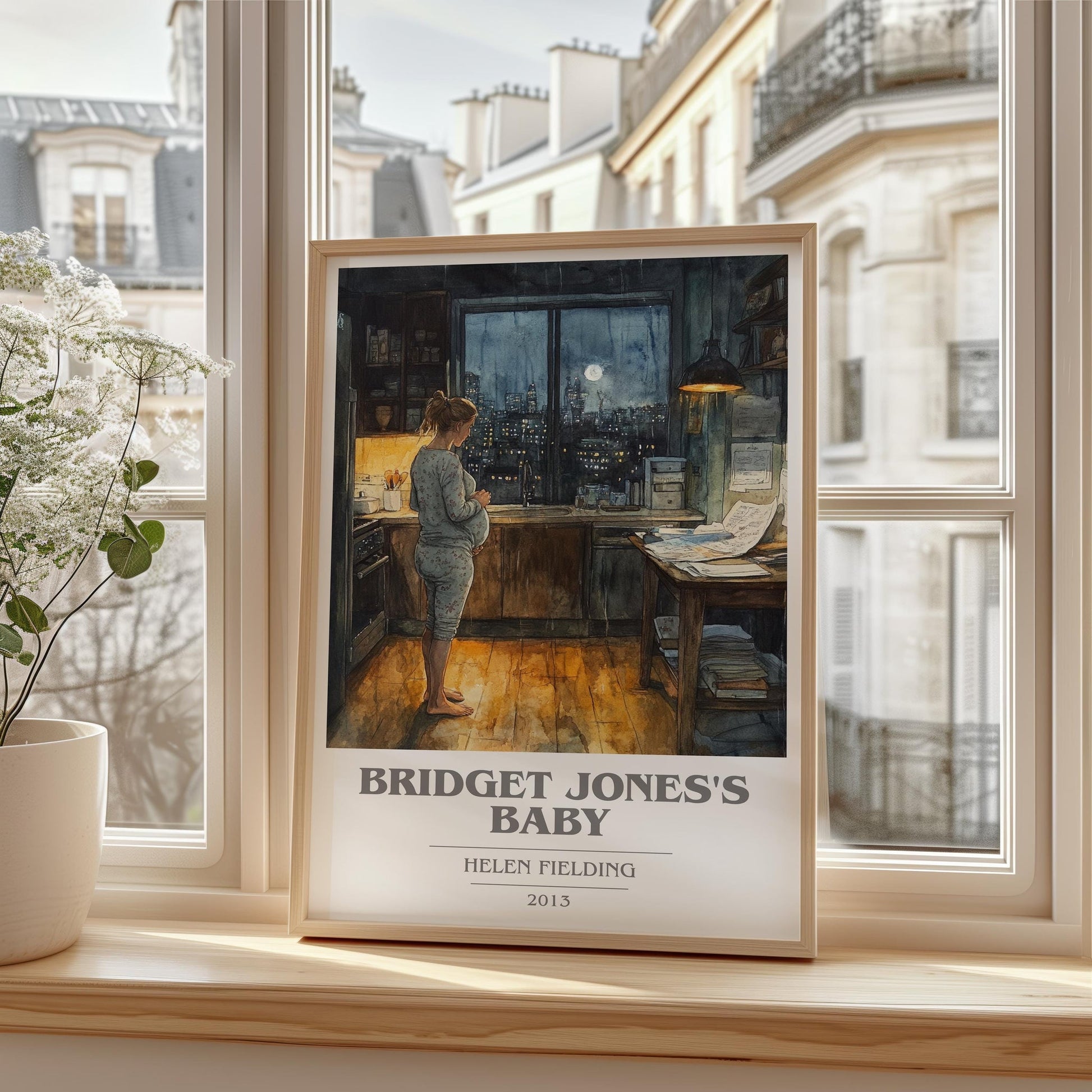 Bridget Jones's baby book cover print framed by window – literary home decor