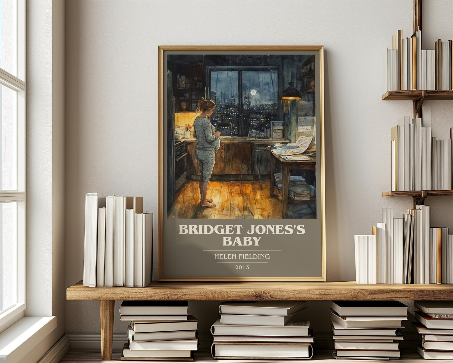 Bridget Jones's baby book cover print on bookshelf – Helen Fielding fan gift