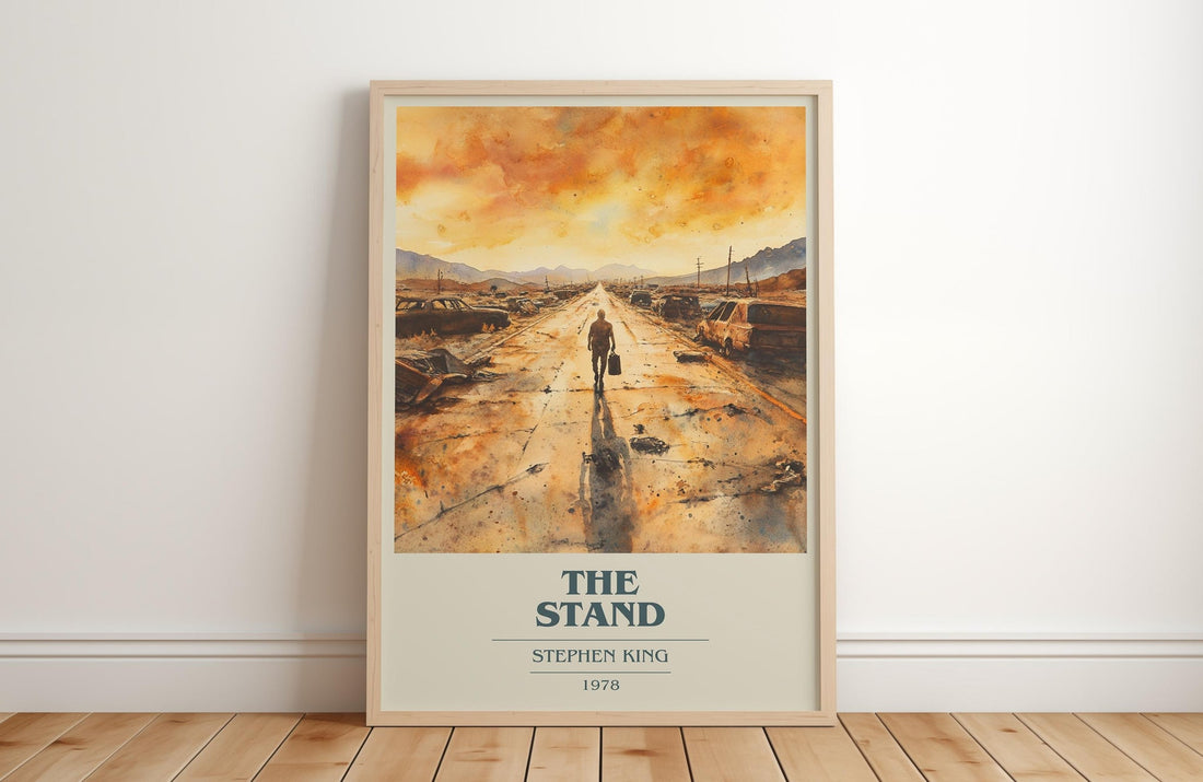 The Stand book cover print in frame leaning in hallway – horror wall art (mockup)