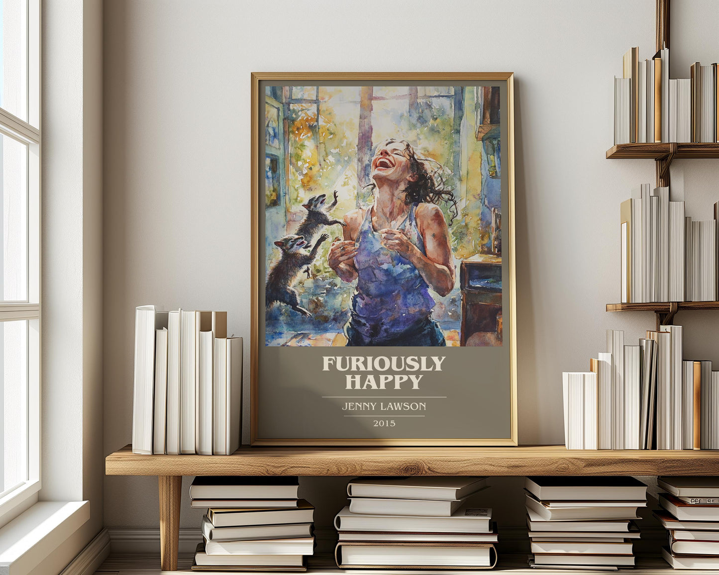 Furiously Happy book cover print on bookshelf – Jenny Lawson fan gift