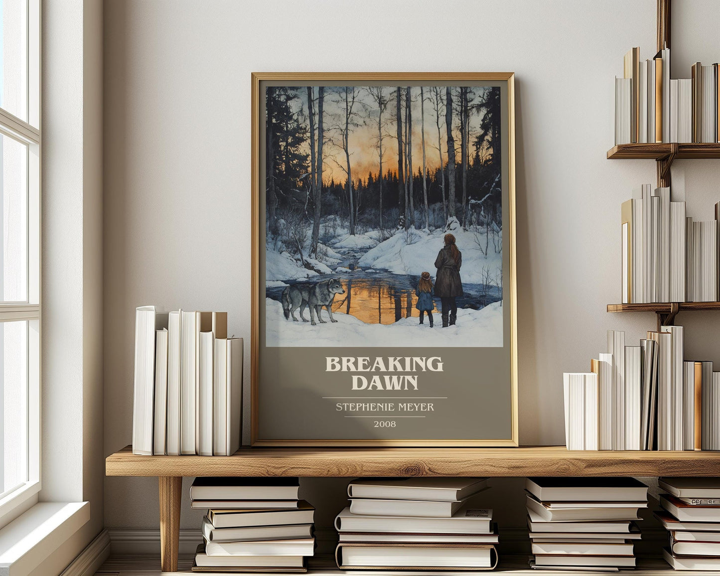 Breaking Dawn book cover print on bookshelf – Stephenie Meyer fan gift