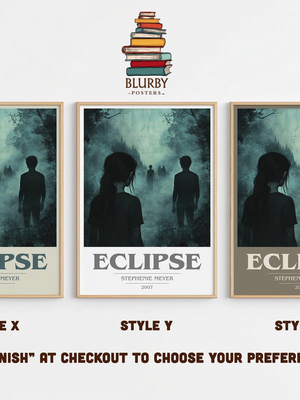 Eclipse book cover print in frame leaning in hallway – young adult wall art