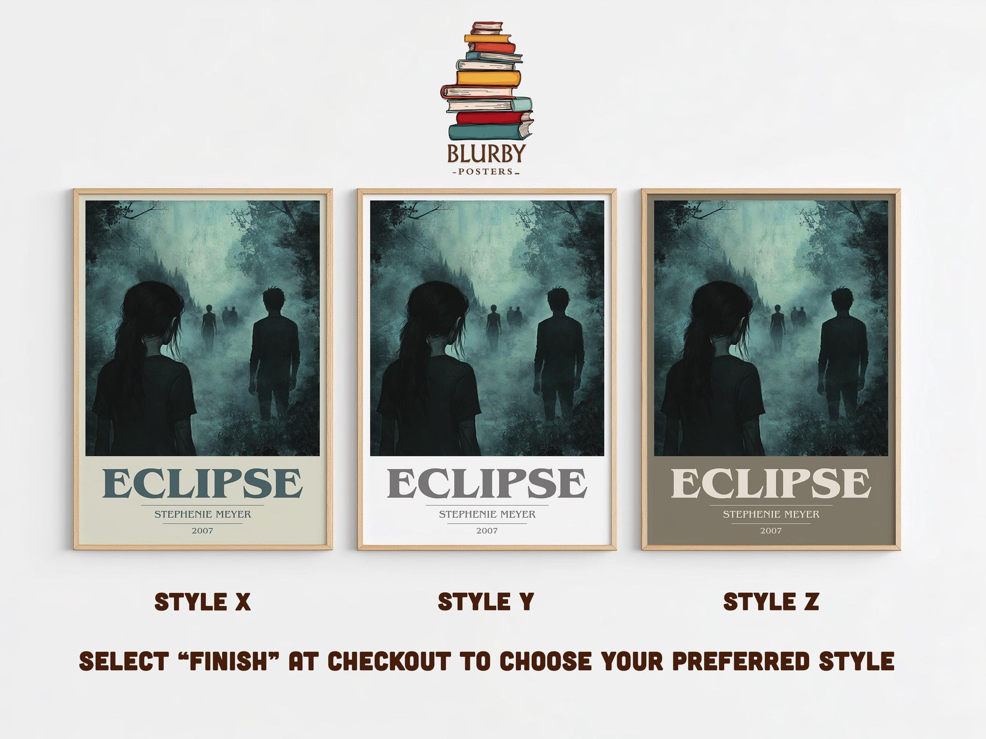 Eclipse book cover print in frame leaning in hallway – young adult wall art